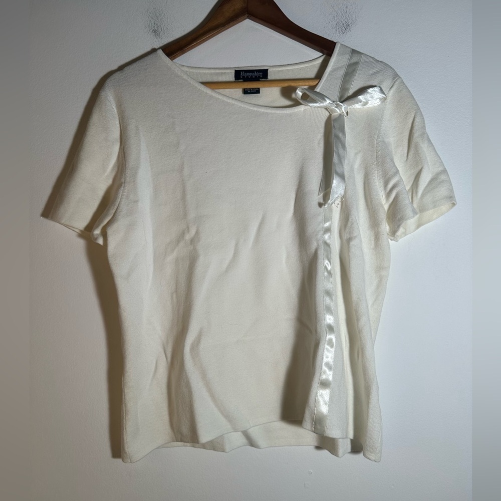 Cream Short Sleeve Top with Satin Bow